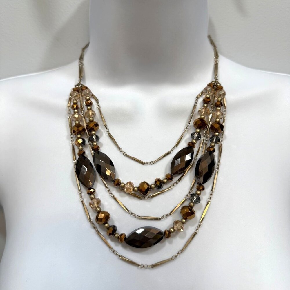 Simply Vera Wang Multistrand Necklace Large Faceted Brown Beads Goldtone Boho
